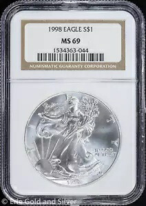硬貨・コイン1998 $1 アメリカン シルバー イーグル NGC MS 69 |非流通