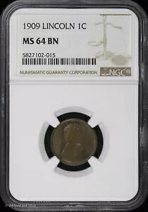 1909 1c リンカーン ウィート セント NGC MS 64 BN |非流通 UNC BU