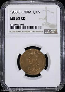 1930-(C) インド 1/4 アンナ NGC MS 65 RD |非流通 UNC BU