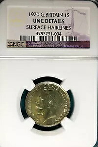 1920 NGC UNC 詳細 表面ヘアライン イギリス 1 シリング!! #B5148