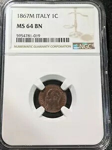 1867 M MS64 BN イタリア チェンテシモ ヴィットリオ エマヌエーレ 2 世 ミラノ NGC KM 1.1 UNC