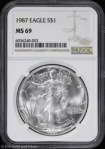 1987 $1 アメリカン シルバー イーグル NGC MS 69 |非流通 UNC BU