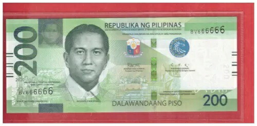 新品強化 2020 フィリピン 200 ピソ NGC ドゥテルテ DIOKNO ソリッド BV 666666 UNC