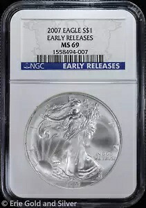 2007 $1 アメリカン シルバー イーグル NGC MS 69 |初期リリース未配布 UNC BU