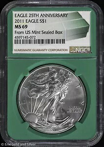 2011 $1 アメリカン シルバー イーグル NGC MS 69 |米国造幣局密封ボックス UNC BU より