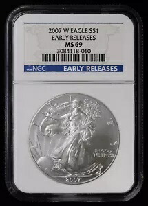 2007 W バーニッシュド アメリカン シルバー イーグル NGC MS 69 | UNC BU 早期リリース