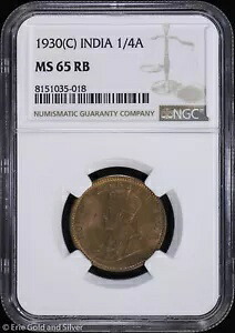 1930-(C) インド 1/4 アンナ NGC MS 65 RB |トーン化された非流通 UNC BU