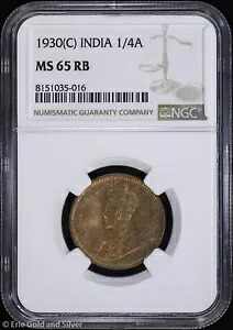 1930-(C) インド 1/4 アンナ NGC MS 65 RB |トーン化された非流通 UNC BU