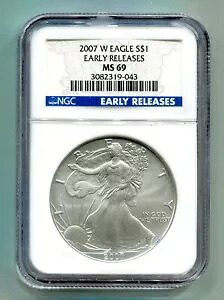 2007-W アメリカン シルバー イーグル バーニッシュ UNC NGC MS69 早期