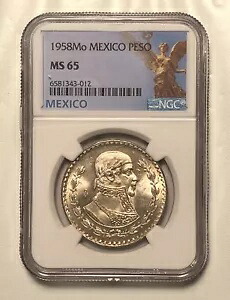 1958 メキシコ シルバー ペソ - モレロス NGC MS 65 ジェム UNC。希少なこの素敵なポップ 40/51