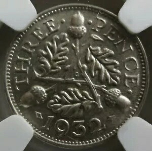 イギリス イングランド 3ペンス 3P スリーペンス 1932 NGC MS 62 UNC シルバー ジョージオーク