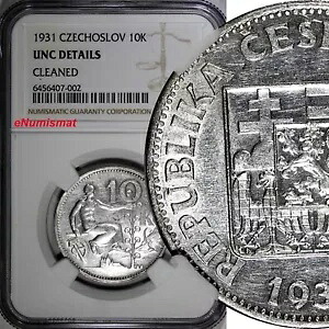 チェコスロバキア シルバー 1931 10 コルン 30 mm NGC UNC 詳細 KM# 15 (002)