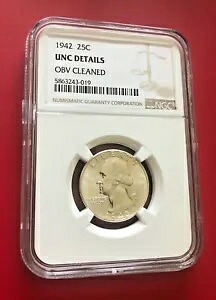 1942 US シルバー ワシントン クォーター NGC UNC 詳細 OBV クリーニング済み 42,900円