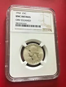 1942 US シルバー ワシントン クォーター NGC UNC 詳細 OBV クリーニング済み
