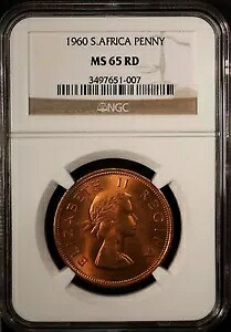 南アフリカ ペニー 1960 NGC MS 65 RD UNC ブロンズ ハイグレード