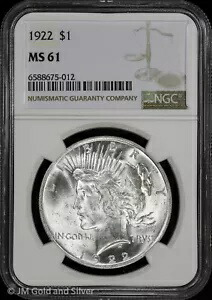 1922-P $1 ピース シルバー ダラー NGC MS 61 |非流通UNC