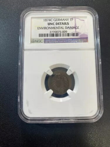 1874 C ドイツ ONE PFENNIG NGC UNC 詳細 - 未流通 - 認定スラブ - 1P