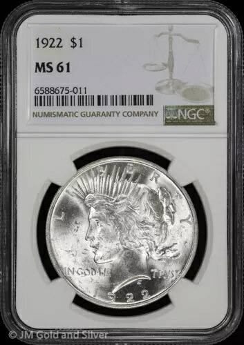 1922-P $1 ピース シルバー ダラー NGC MS 61 |非流通UNC