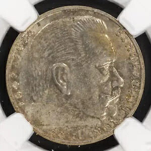 2 マーク 1939-A NGC MS 61 ドイツ第三帝国ヒンデンブルク銀貨 UNC #7