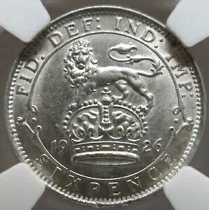 イギリス イングランド 6 ペンス 6P シックスペンス 1926 NGC UNC グレード シルバー ライオン ジョージ 43,615円