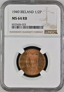 アイルランド ペニー 1949、1d、NGC MS 64 RB、トーン サーフェス、UNC / BU。 F2
