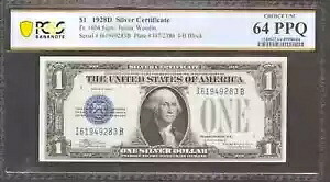 1928D $1 シルバー証明書 FR.1604 ジュリアン ウッドン PCGS 選択 UNC 64 PPQ (283B)