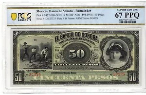 1898-1911 メキシコ 50 ペソ P-S422r M510r 残り PCGS 67 PPQ Superb Gem Unc