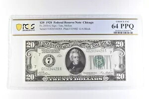1928 $20 シカゴ IL FRN Fr#2050-G Choice Unc 64 PPQ PCGS *6055