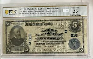 ピーボディ マサチューセッツ国立銀行、5 ドル、1902 PB 5 ドル、チャーター 616