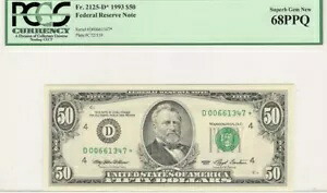 1993 $50 低シリアル# レア? FRN Fr. 2125-D*。 PCGS Superb GemUNC-PPQ68