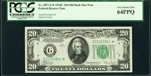 1934 C STAR # Fr 2057-G* シカゴ $20 旧裏面連邦準備銀行券 PCGS 64PPQ