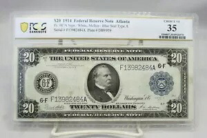 1914 年 $20 連邦準備銀行券アトランタ Fr.987 PCGS VF35 ノーコメント #2484
