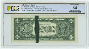 FR #1904-B $1 1969A FRN インク汚れエラー Ch Unc 64 PCGS 947695-23