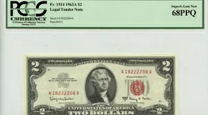 1963A $2 法定通貨紙幣 FR#1514 PCGS Superb Gem 68 PPQ
