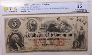 1859 $5.、バージニア州オールド ドミニオン銀行、旧式、PCGS VF-25.、店舗 #GVA001