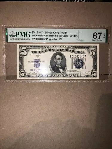 1934-D $5 WI スーパーブジェム UNC RA ブロック PCGS 67 PPQ レアノート 86,515円