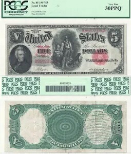 1907 年 $5 法定通貨札 F-85 PCGS VF-30 PPQ
