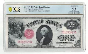 米国 - 1917 年シリーズ $1.00 米国紙幣 (PCGS About Unc 53)