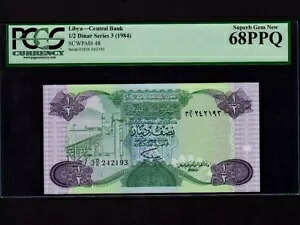 リビア:P-48、1/2 ディナール、1984 * 製油所 * PCGS S. Gem UNC 68 PPQ *