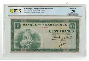 マルティニーク - ND (1942) 100 フラン紙幣 (P-19a - PCGS Very Fine 20) 84,095円