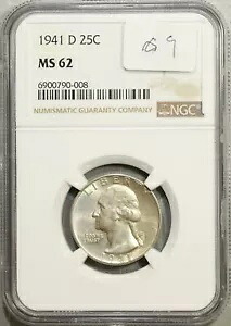 1941 D ワシントン クォーター 25c NGC MS 62 造幣局 UNC #0-008