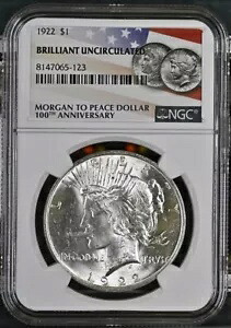 1922 MS BU Unc Peace Silver Dollar NGC フラッグ 100th Ann ラベル - 超光沢 45,045円