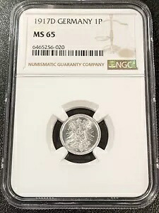 1917 D MS65 ドイツ アルミニウム 1 フェニヒ UNC NGC KM 24 TOP POP 第一次世界大戦