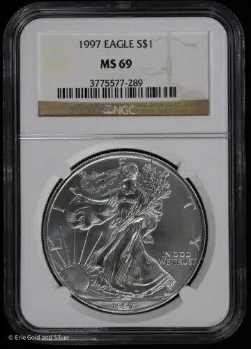 1997 $1 アメリカン シルバー イーグル NGC MS 69 |非流通 UNC BU