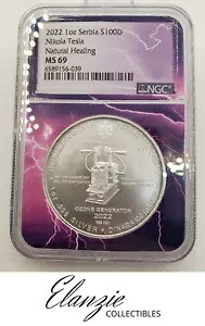 2022 セルビア 1 オンス 100 ディナラ ニコラ テスラ ナチュラル ヒーリング NGC MS69 (POP 42 @ NGC)