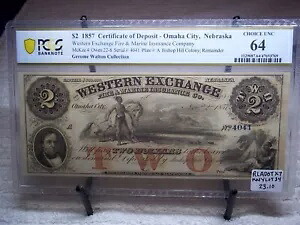 1857年 $2 + $5 オマハシティ ネブラスカ準州 廃止されたウェスタン取引所 (紙幣2枚)