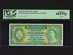 英国ホンジュラス(ベリーズ):P-28b、1$、1969 * QEII * PCGS Gem UNC 66 PPQ *