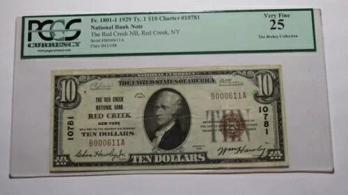 $10 1929 レッド クリーク ニューヨーク ニューヨーク国民通貨紙幣 紙幣 #10781 VF25 PCGS