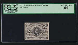 US 5c 端数通貨紙幣 レッド バック 第 3 発行 FR 1236 PCGS 64 V Ch CU (05)