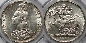 PCGS AU58 イギリス 1889 クラウン ビクトリア ジャブ ヘッド 約 Unc 銀貨